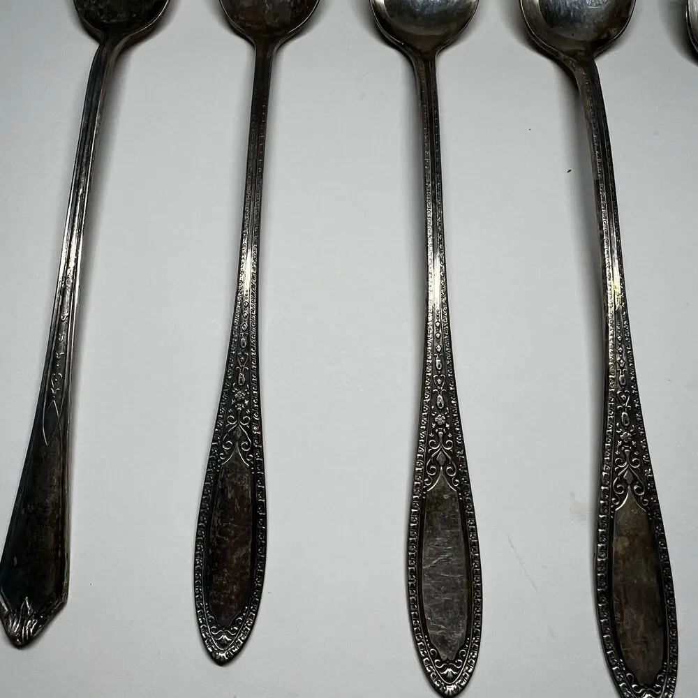 5 Vintage 1940 Wm A Rogers Oneida Silverplate Iced Tea Spoons With Box